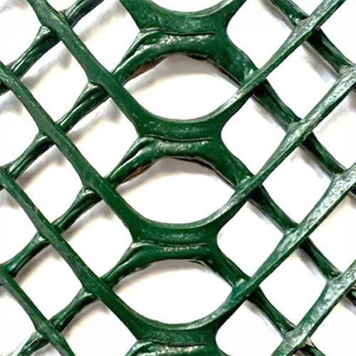 Close-up of Tenax GP Flex ground protection mesh showing the large rounded rectangular cell structure and robust HDPE construction