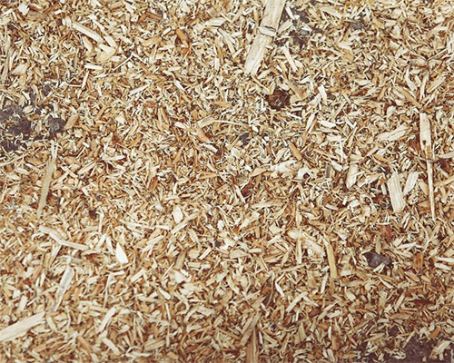 Light golden wood chips or sawdust mulch as a comparison alternative to Tenax grass reinforcement mesh for trail and path ground cover