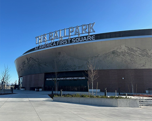 Exterior of the Ballpark at America First Square in Utah, a Tenax GP Flex ground protection case study location